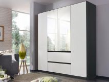 Armoire MALIS 4 portes 2 tiroirs blanc alpin/chêne sonoma avec miroir