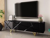 Meuble tv-hifi OTIS 3 portes noir/noir brillant