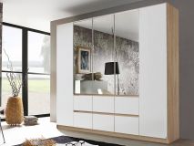 Armoire MALIS 5 portes 6 tiroirs blanc alpin/chêne sonoma avec miroir