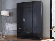 Armoire CELLO 3 portes 6 tiroirs gris brillant/gris métal