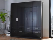 Armoire CELLO 4 portes 8 tiroirs gris brillant/gris métal