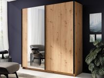 Armoire GONZOLA 2 portes 180 cm chêne artisan avec miroir