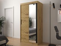 Armoire JODALO 2 portes coulissantes 100 cm chêne artisan avec miroir