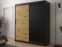 Armoire JODALO 2 portes coulissantes 180 cm noir/chêne artisan sans miroir