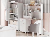 Bureau LUCIA 1 porte 3 tiroirs blanc/rose