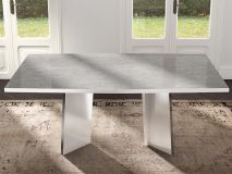 Table repas rectangulaire MIRAS 180 cm blanc brillant/marbre gris sans rallonges