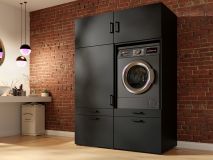 Meuble WASHING 1 machine avec armoire 1 porte 2 tiroirs large noir