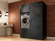 Meuble WASHING 1 machine avec armoire 1 porte large noir