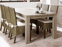 Table repas YORKO 184 cm chêne cristal clair pieds T