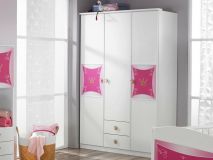 Armoire PIPA 3 portes et 2 tiroirs blanc/rose