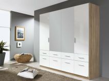 Armoire CELLON sonoma 4 portes et 8 tiroirs avec miroir blanc brillant