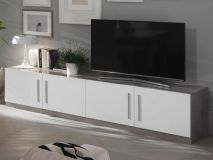 Meuble tv-hifi GRENADE 4 portes marbre laqué/blanc laqué