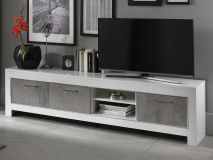 Meuble tv-hifi MADONNA 3 portes blanc laqué/béton laqué