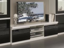 Meuble tv-hifi ROMEO 2 portes blanc laque/noir laque