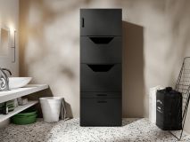 Armoire linge WASHING 2 portes 2 tiroirs avec surmeuble noir