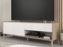 Meuble tv-hifi MORPHEE 2 portes 1 tiroir 150 cm chêne japonais/blanc