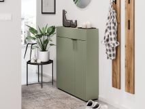 Meuble à chaussures AMEYA 2 portes 1 tiroir 83 cm vert/chêne navarra (vertical)
