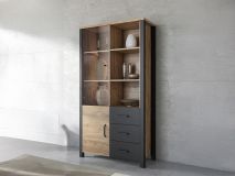 Vitrine OLIANNE 2 portes 3 tiroirs épicéa appenzeller/noir