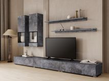 Mur tv-hifi BABEL 5 portes ardoise colorée avec led