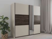 Armoire SAJORIS 2 portes coulissantes 218 cm cachemire/chêne atlantique avec miroir