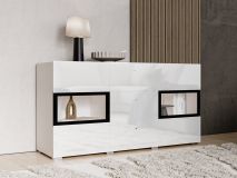 Commode BABEL 2 portes et 3 tiroirs blanc/blanc laqué