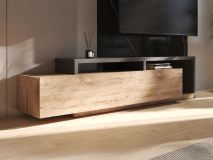 Meuble tv-hifi BOTSWANA 2 tiroirs anthracite/chêne ribbec