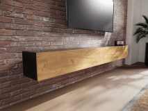 Meuble tv-hifi KINGSTON 2 portes battantes 245 cm chêne noir/chêne doré