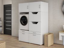 Meuble WASHING 1 machine avec armoire linge LARGE blanc