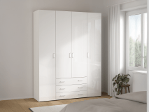 Armoire SPACIO 4 portes 3 tiroirs blanc/blanc brillant