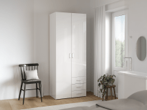 Armoire SPACIO 2 portes 3 tiroirs blanc/blanc brillant