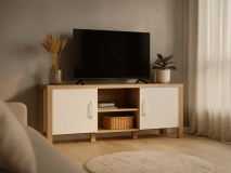 Meuble tv-hifi OLIANNE 2 portes chêne naturel/blanc