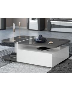 Table basse TIA 120 cm gris laqué/blanc laqué