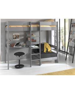 Lit mezzanine ALIZE 90x200 cm gris avec fauteuil