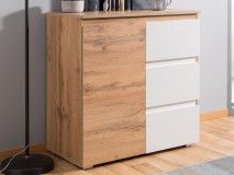 Commode IMANO 1 porte 3 tiroirs chêne doré/blanc