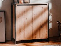 Commode DENZEL 2 portes chêne artisanal/anthracite