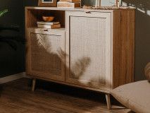 Commode BALO 2 portes 1 niche chêne sonoma/effet roseau naturel