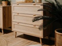 Commode BALO 3 tiroirs chêne sonoma/effet roseau naturel