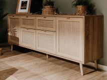 Buffet/bahut BALO 4 portes 2 tiroirs chêne sonoma/effet roseau naturel