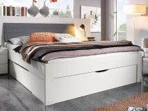 Lit SCARLETT 140x200 cm blanc avec trois tiroirs avec tête de lit en tissu