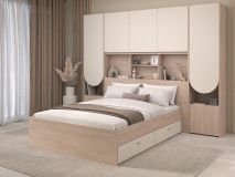 Lit pont BRIDANI CURVE 140x190 cm chêne brooklyn/cachemire