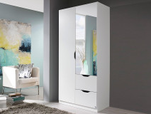 Armoire FREEDOM 2 portes 2 tiroirs blanc avec miroir