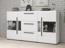 Buffet/bahut TULIO 2 portes 3 tiroirs blanc/blanc laqué