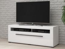 Meuble tv-hifi TULIO 1 tiroir 140 cm blanc/blanc laqué