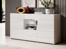 Buffet/bahut TOMASSON 3 portes 1 tiroir blanc/blanc brillant