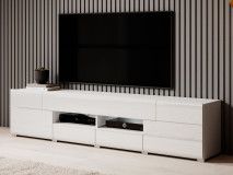 Meuble tv-hifi TOMASSON 2 portes 3 tiroirs blanc/blanc brillant avec led