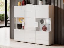 Vitrine TOMASSON 3 portes 1 tiroir blanc/blanc brillant