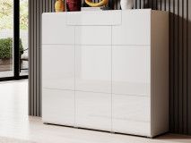 Commode haute TOMASSON 3 portes 1 tiroir blanc/blanc brillant