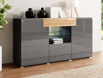 Buffet/bahut TORERO 3 portes 1 tiroir chêne grandson/anthracite