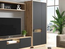 Armoire ASTER 3 portes noir mat/chêne taurus