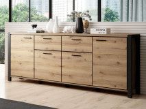 Buffet/bahut ATIK 4 portes 2 tiroirs noir/chêne taurus